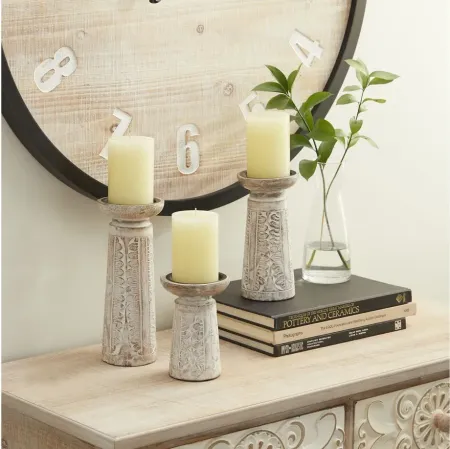 Ivy Collection Etienne Candle Holders Set of 3 in White by UMA Enterprises