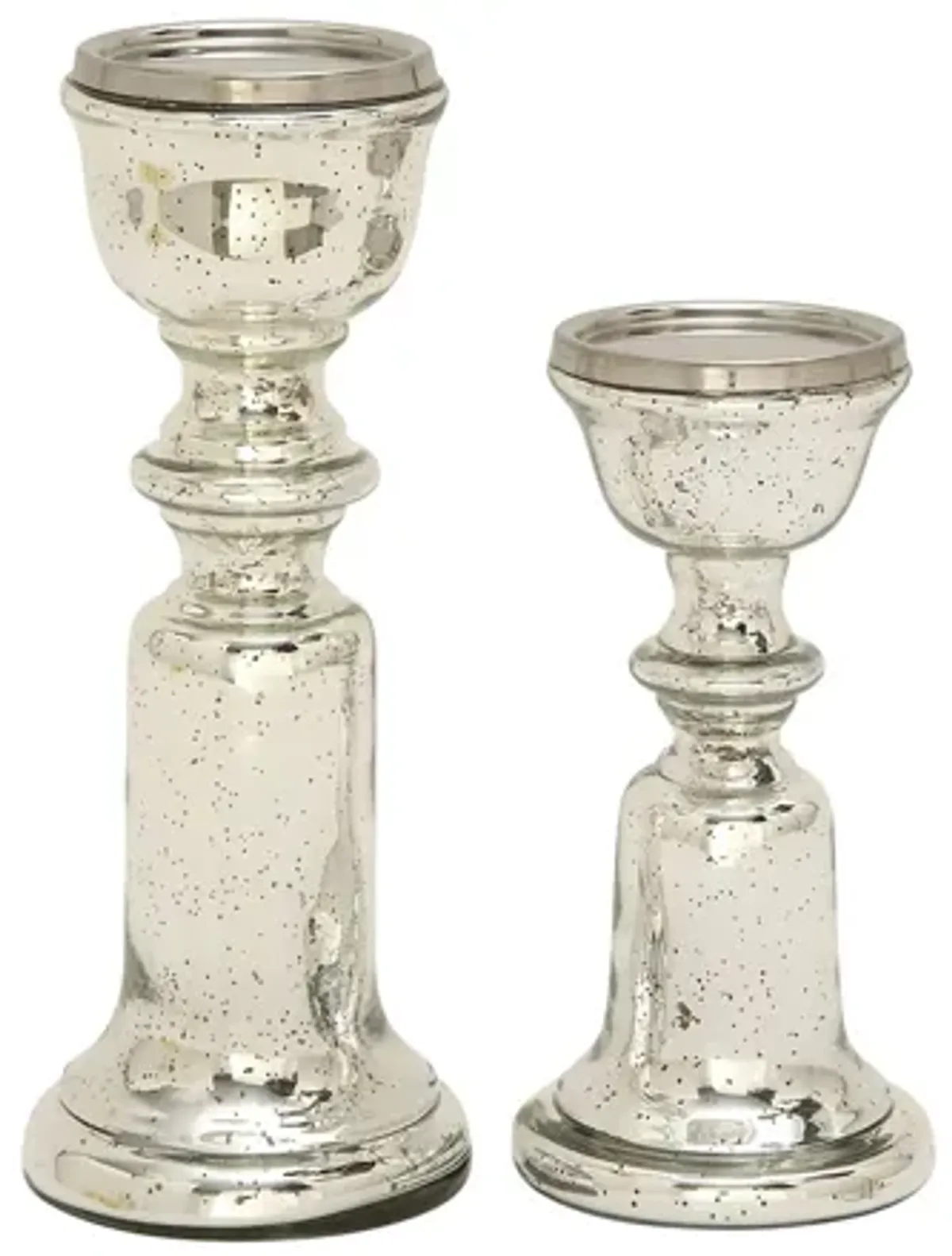 Ivy Collection Vaccarra Glass Candle Holders Set of 2 in Silver by UMA Enterprises