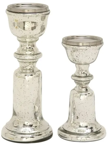 Ivy Collection Vaccarra Glass Candle Holders Set of 2 in Silver by UMA Enterprises