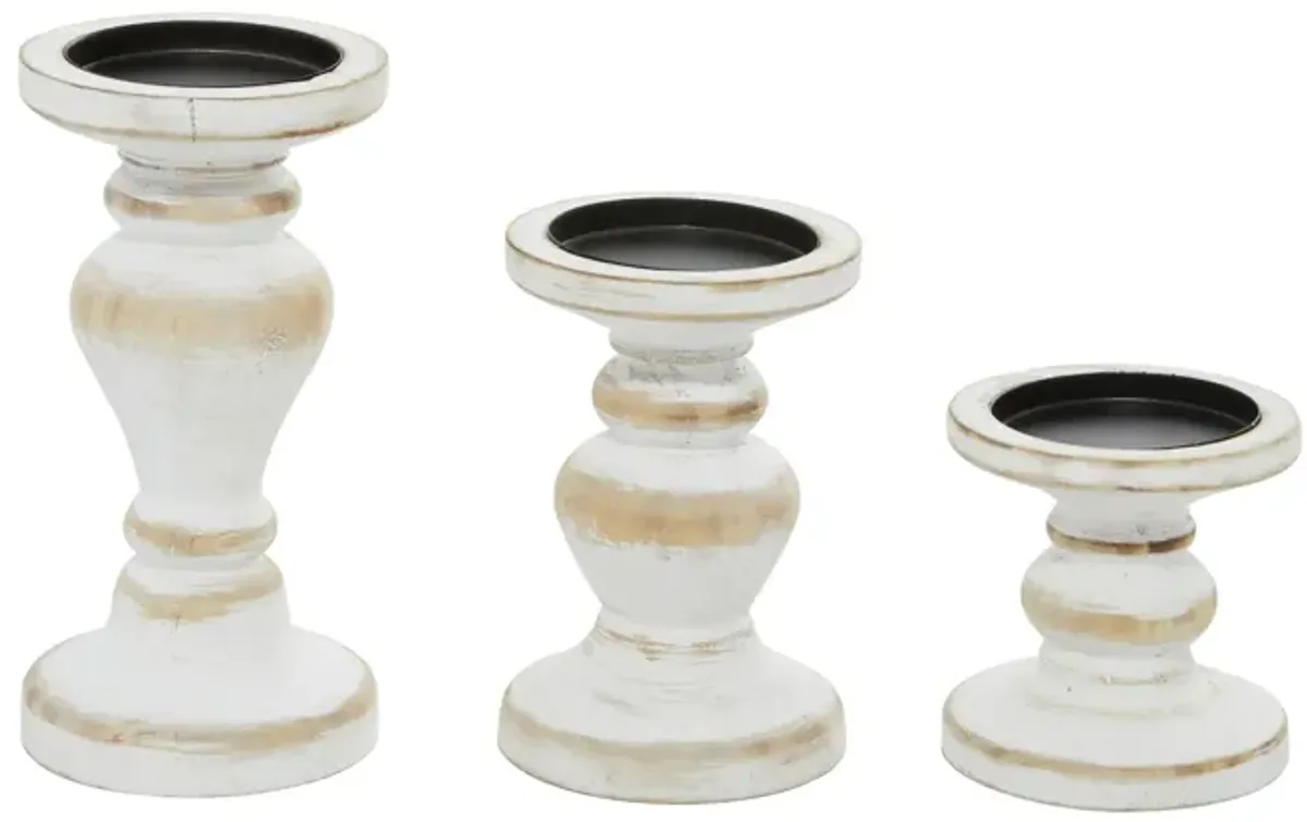 Ivy Collection Nyasha Candle Holders Set of 3 in White by UMA Enterprises