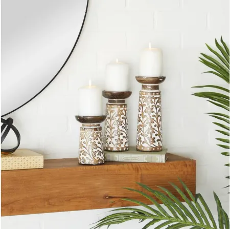 Ivy Collection Akinnuoye Candle Holder: Set of 3 in Brown by UMA Enterprises