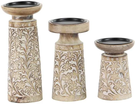 Ivy Collection Akinnuoye Candle Holder: Set of 3 in Brown by UMA Enterprises