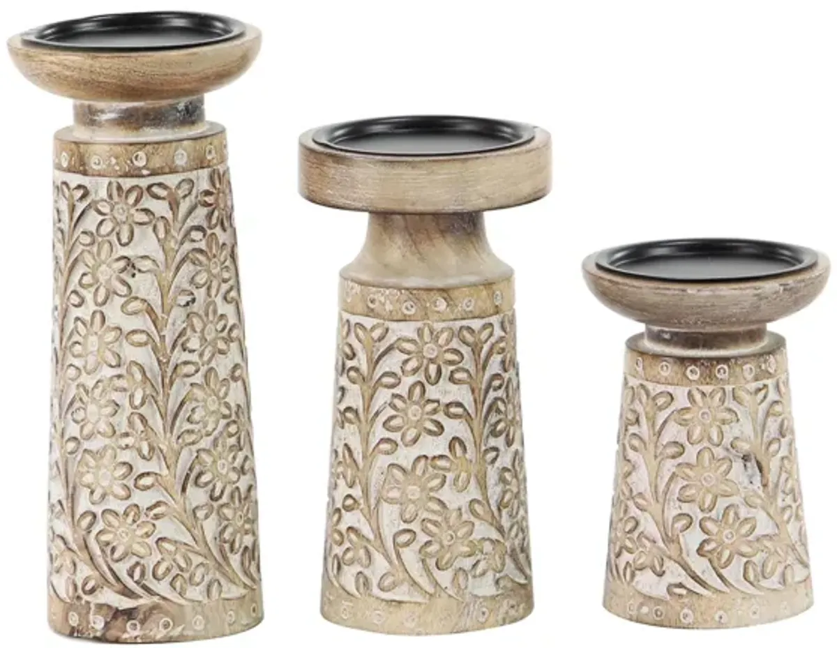 Ivy Collection Akinnuoye Candle Holder: Set of 3 in Brown by UMA Enterprises