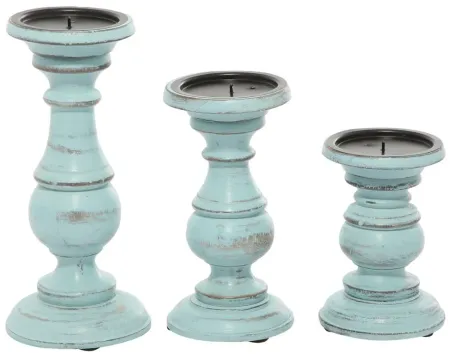 Ivy Collection Apenimon Candle Holders Set of 3 in Light Blue by UMA Enterprises
