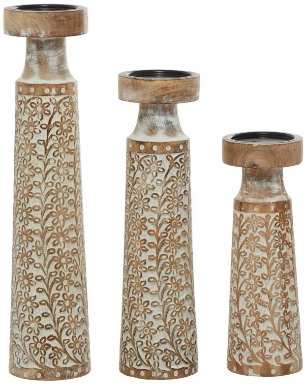 Ivy Collection Akinnuoye Candle Holder: Set of 3 in Brown by UMA Enterprises