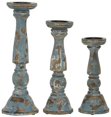Ivy Collection Tulabelle Candle Holders Set of 3 in Blue by UMA Enterprises