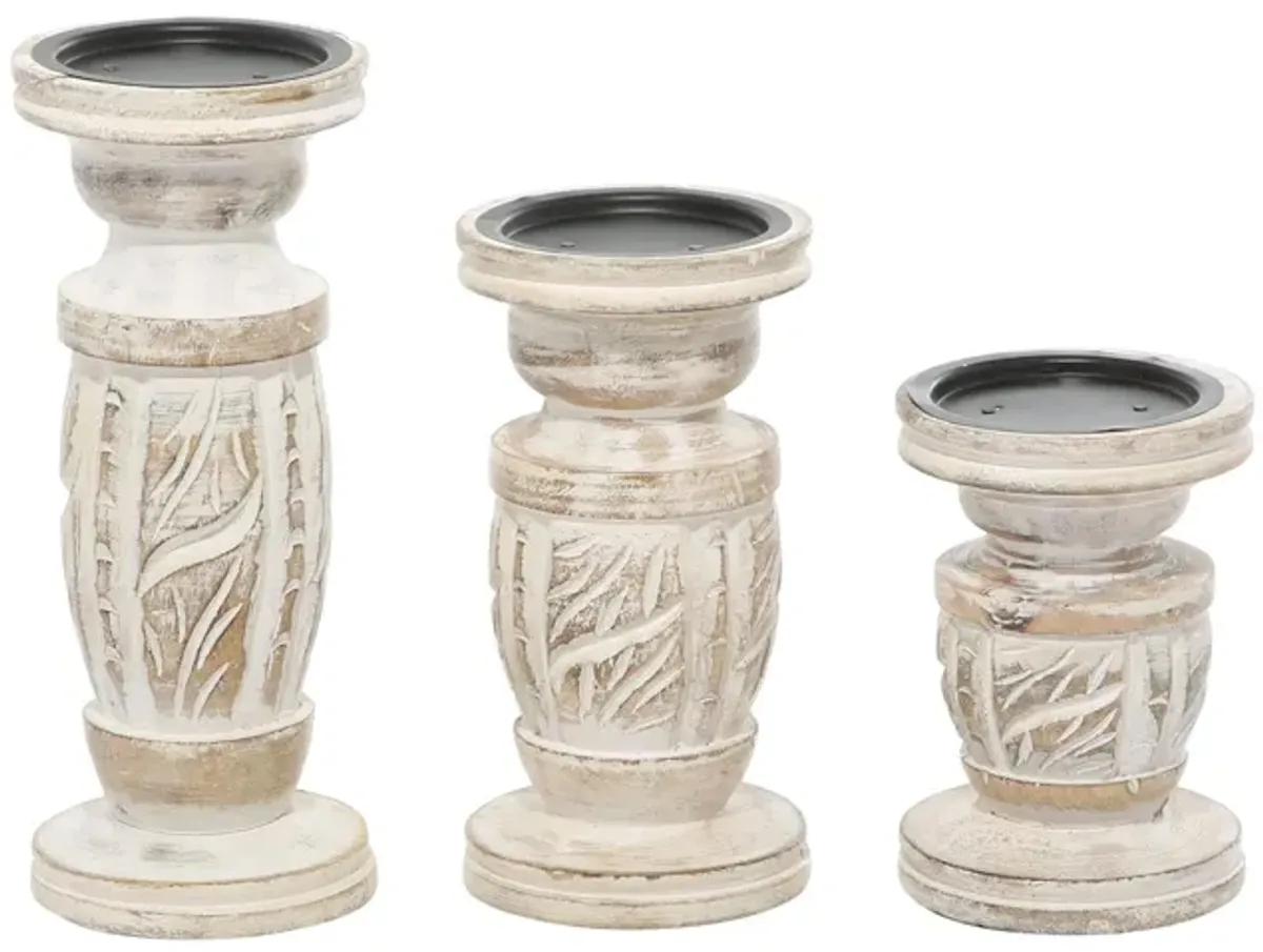 Ivy Collection Nedakh Candle Holders Set of 3 in White by UMA Enterprises