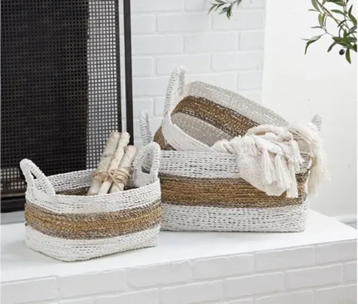 Ivy Collection Set of 2 Striped Rectangle Baskets