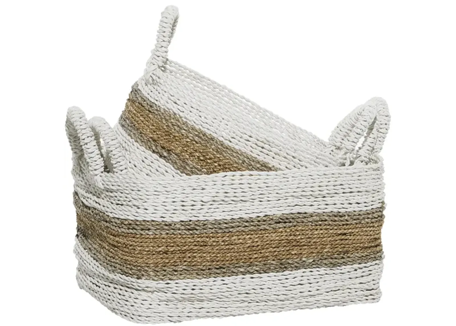 Ivy Collection Set of 2 Striped Rectangle Baskets in White by UMA Enterprises