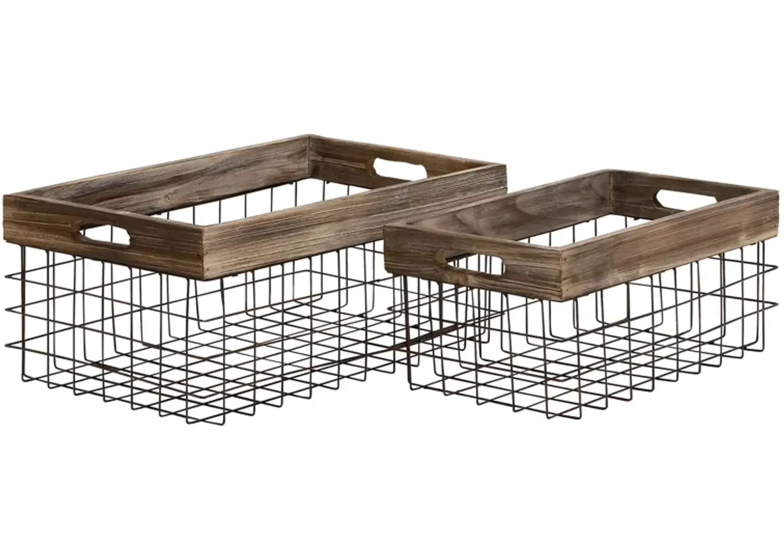 Ivy Collection Set of 2 Metal and Wood Farmhouse Baskets in Black by UMA Enterprises