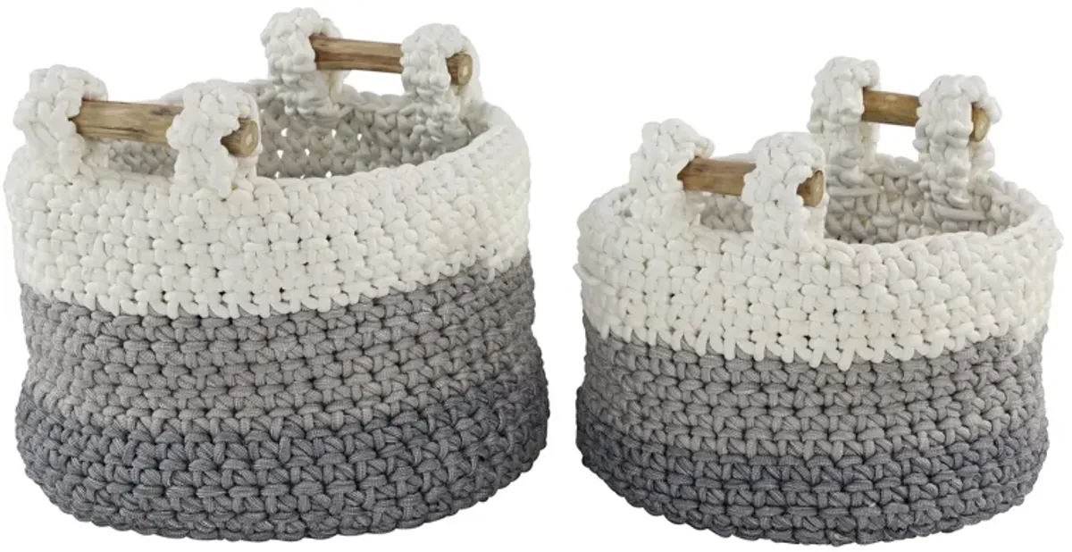 Ivy Collection Set of 2 Striped Tote Baskets