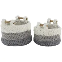 Ivy Collection Set of 2 Striped Tote Baskets in White by UMA Enterprises