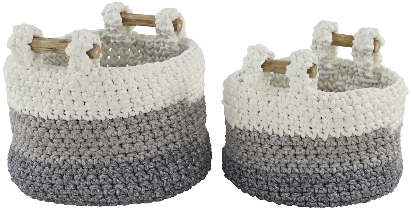 Ivy Collection Set of 2 Striped Tote Baskets in White by UMA Enterprises