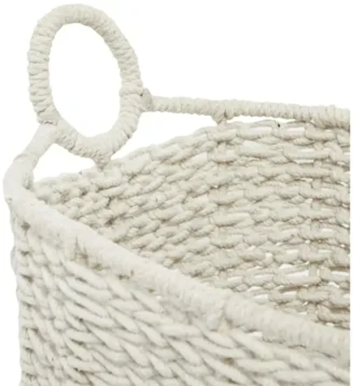 Ivy Collection Set of 2 White Cotton Tote Baskets
