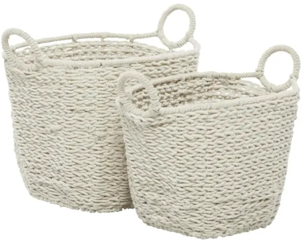Ivy Collection Set of 2 White Cotton Tote Baskets