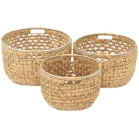 Ivy Collection Set of 3 Round Storage Baskets in Tan by UMA Enterprises