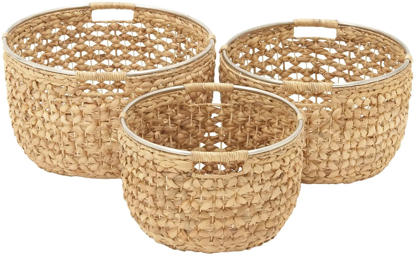 Ivy Collection Set of 3 Round Storage Baskets in Tan by UMA Enterprises