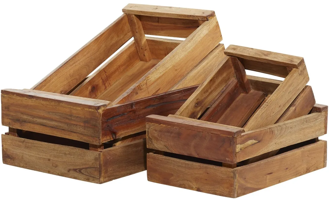 Ivy Collection Set of 4 Wooden Farmhouse Crates in Brown by UMA Enterprises