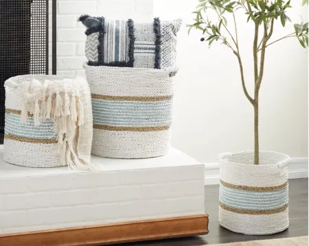 Ivy Collection Set of 3 Striped Seagrass Baskets in White by UMA Enterprises