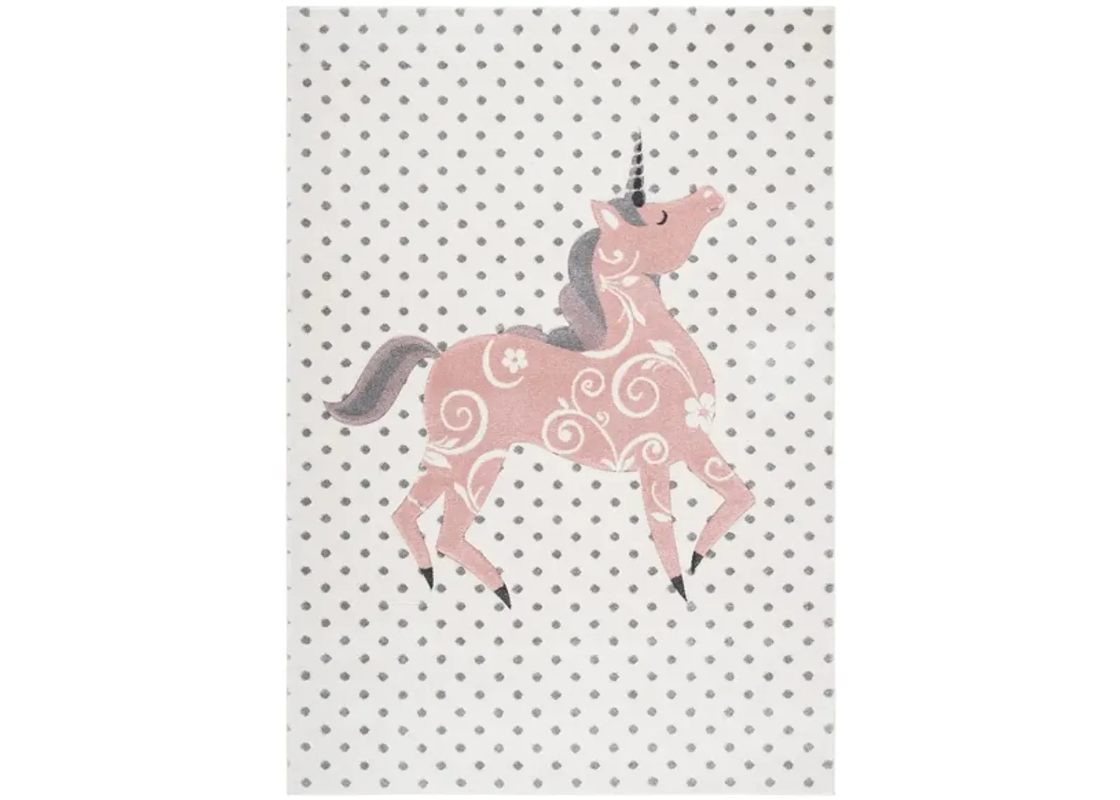 Carousel Unicorn Kids Area Rug in Ivory Gray & Pink by Safavieh