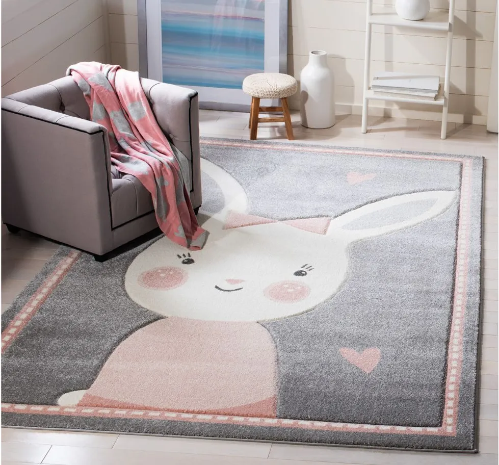 Carousel Bunny Kids Area Rug in Gray & Ivory by Safavieh