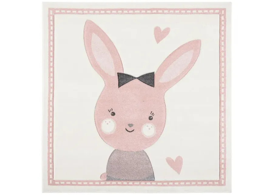 Carousel Bunny Kids Area Rug in Ivory & Pink by Safavieh