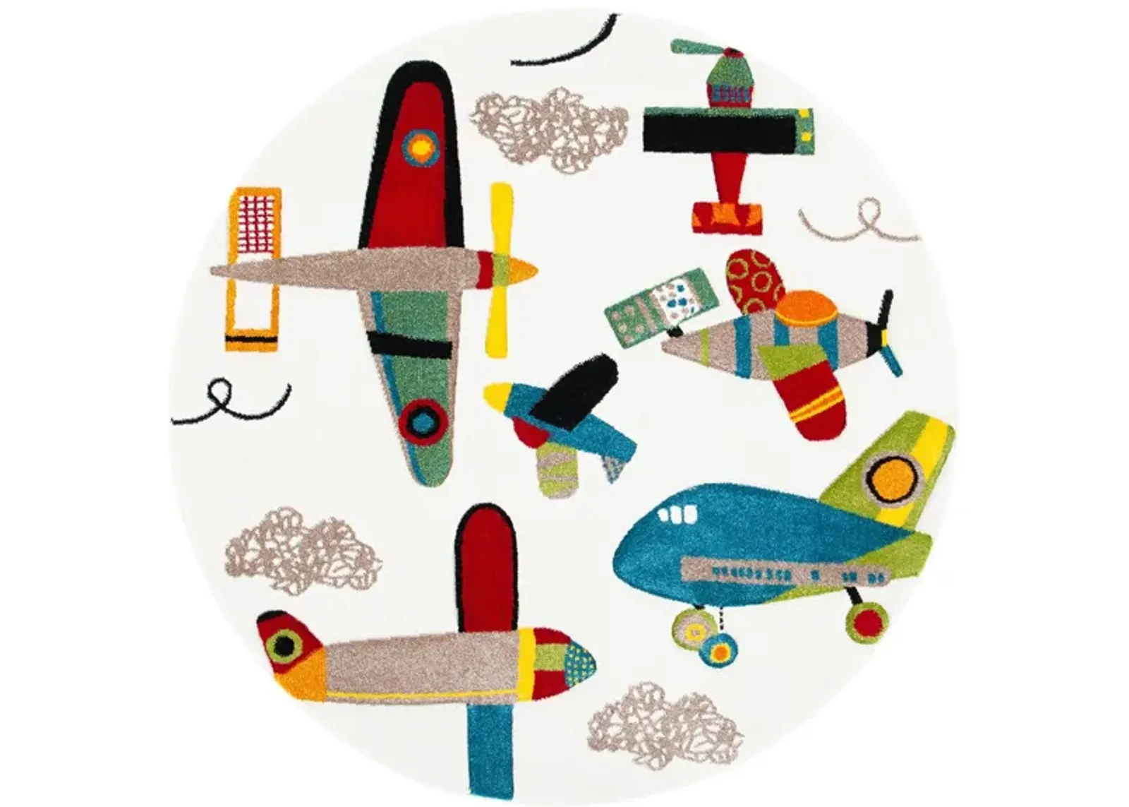 Carousel Planes Kids Area Rug Round