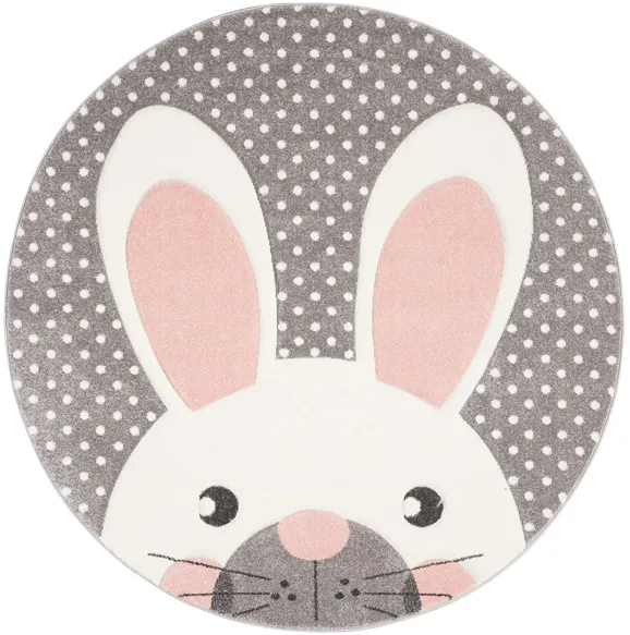 Carousel Rabbit Kids Area Rug Round in Pink & Gray by Safavieh