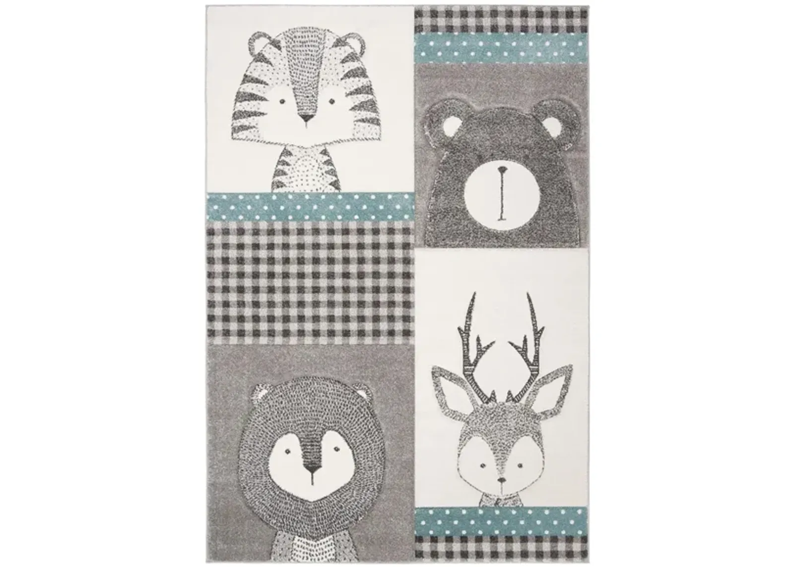 Carousel Animals Kids Area Rug in Gray & Ivory by Safavieh