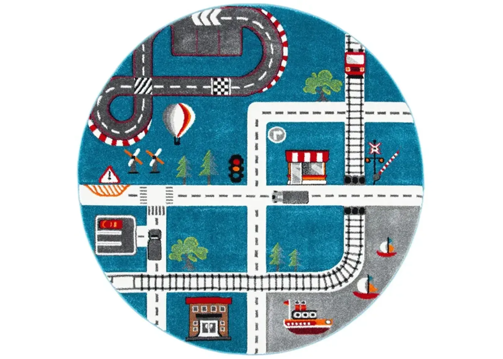 Carousel Cars Kids Area Rug Round