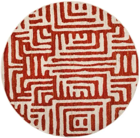Rhine Red Area Rug Round in Ivory / Terracotta by Safavieh