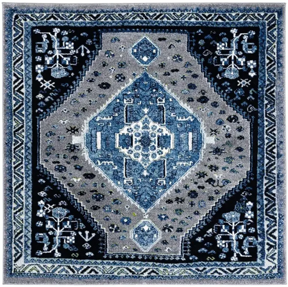 Vintage Hamadan Blue Area Rug Square in Blue & Black by Safavieh