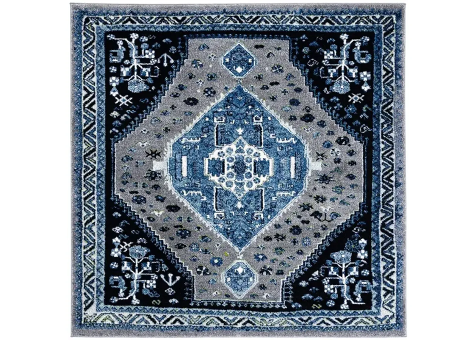 Vintage Hamadan Blue Area Rug Square in Blue & Black by Safavieh