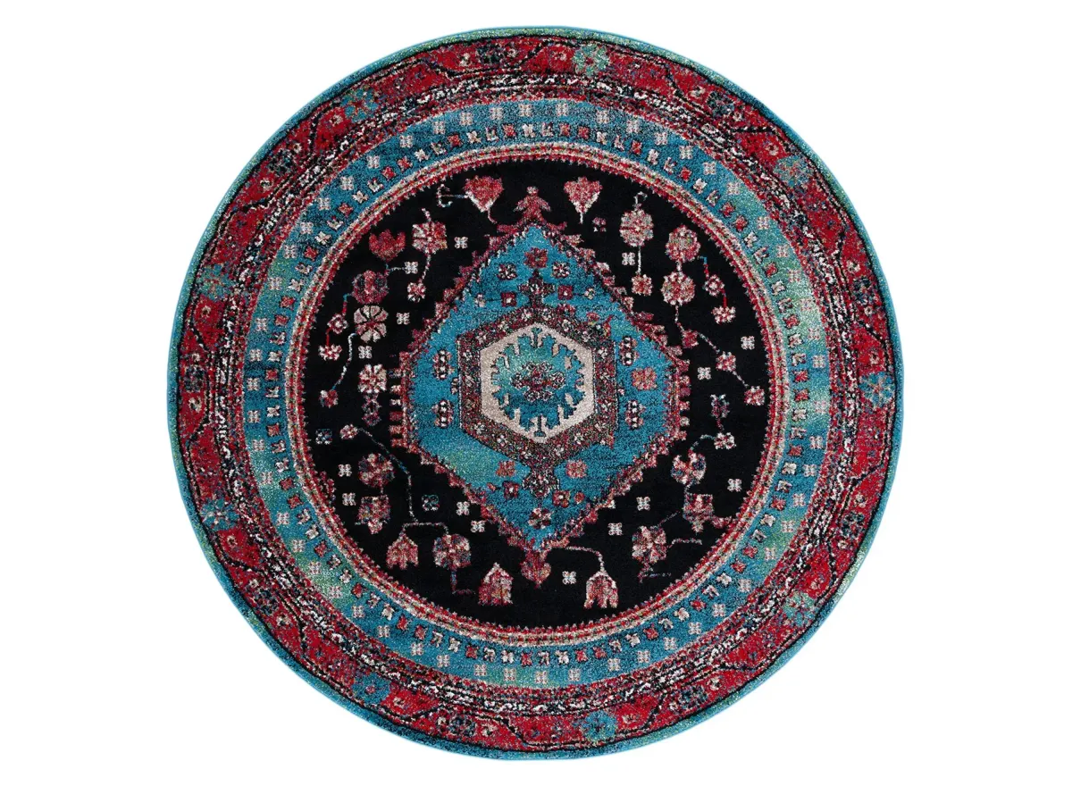 Hamadan Area Rug Round in Turquoise & Black by Safavieh