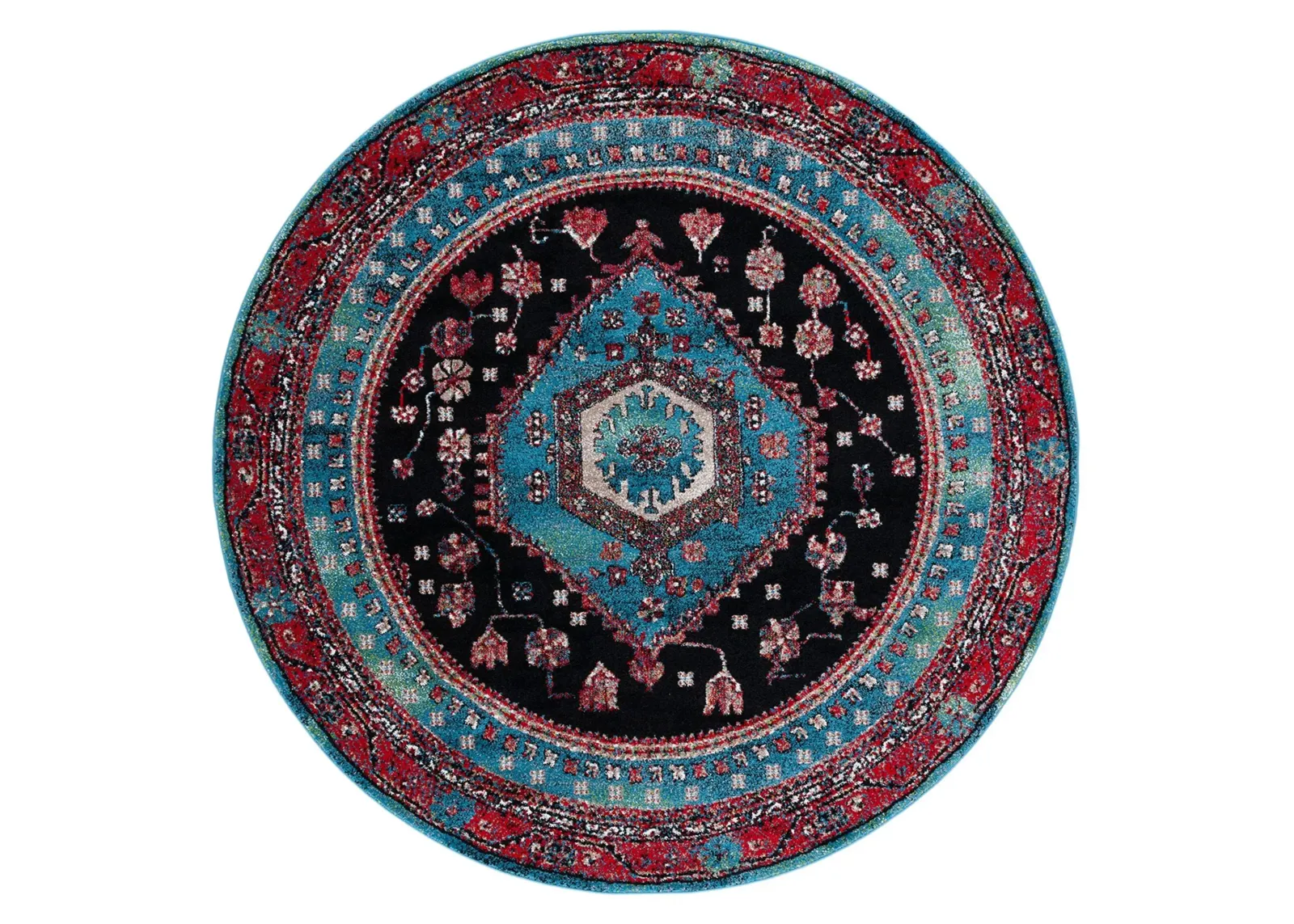 Hamadan Area Rug Round in Turquoise & Black by Safavieh