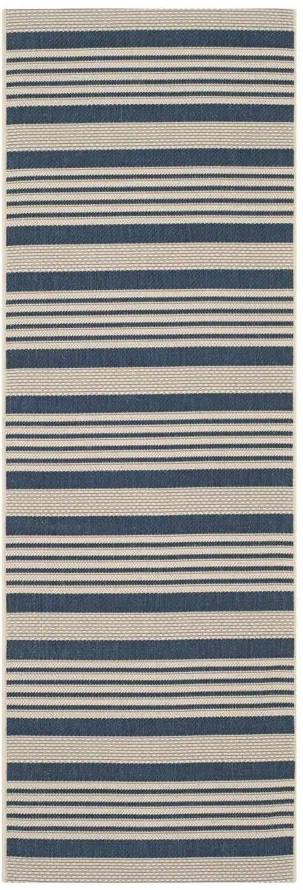 Courtyard Indoor/Outdoor Runner Rug in Navy & Beige by Safavieh