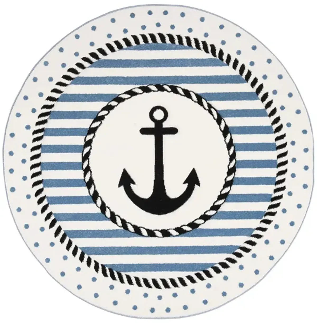 Carousel Anchor Kids Area Rug Round in Ivory & Navy by Safavieh