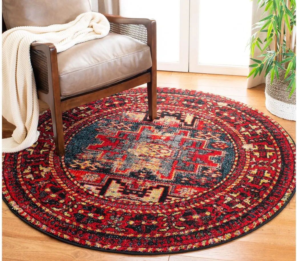 Zagros Red Area Rug Round in Red by Safavieh