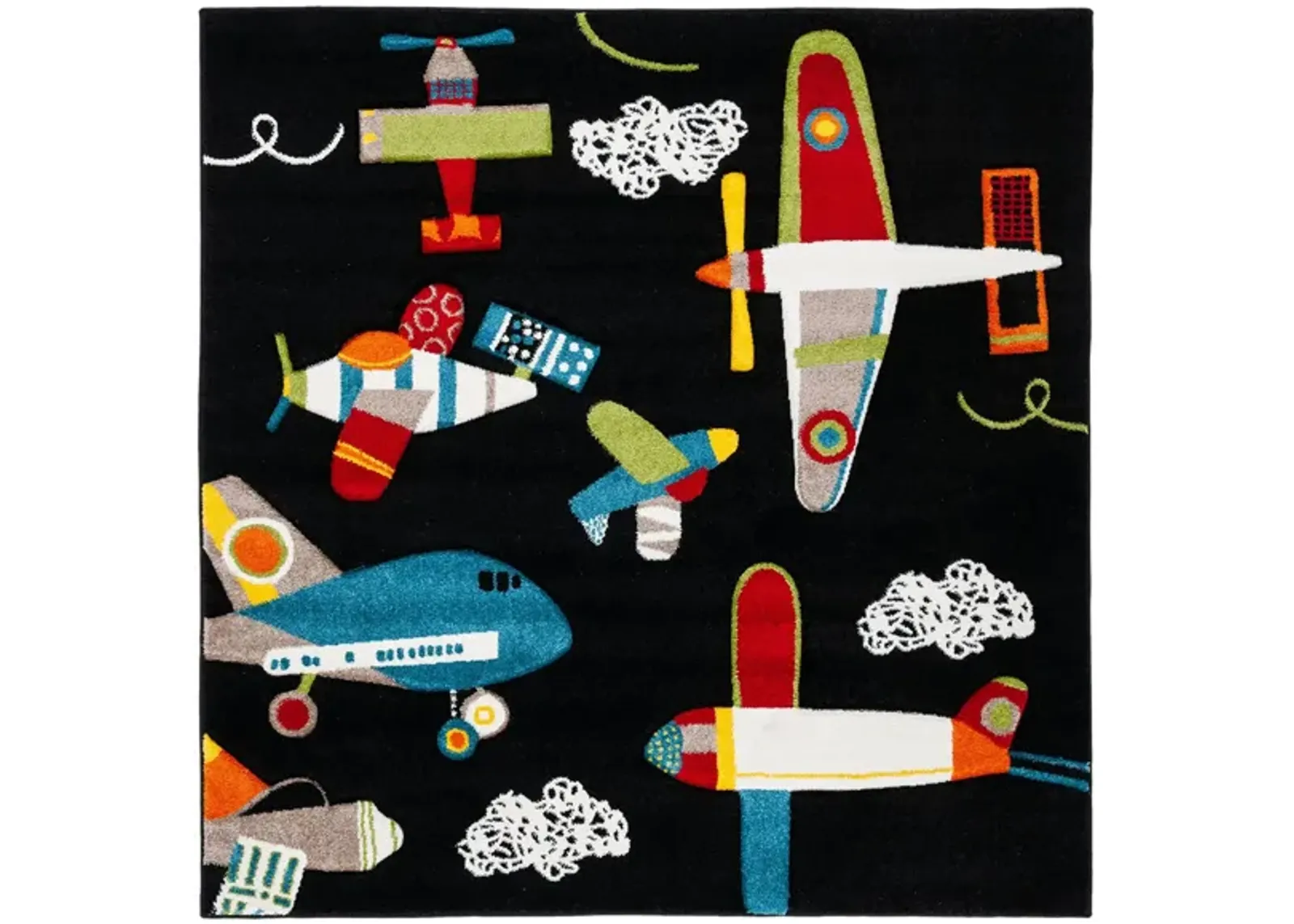 Carousel Planes Kids Area Rug in Black & Ivory by Safavieh