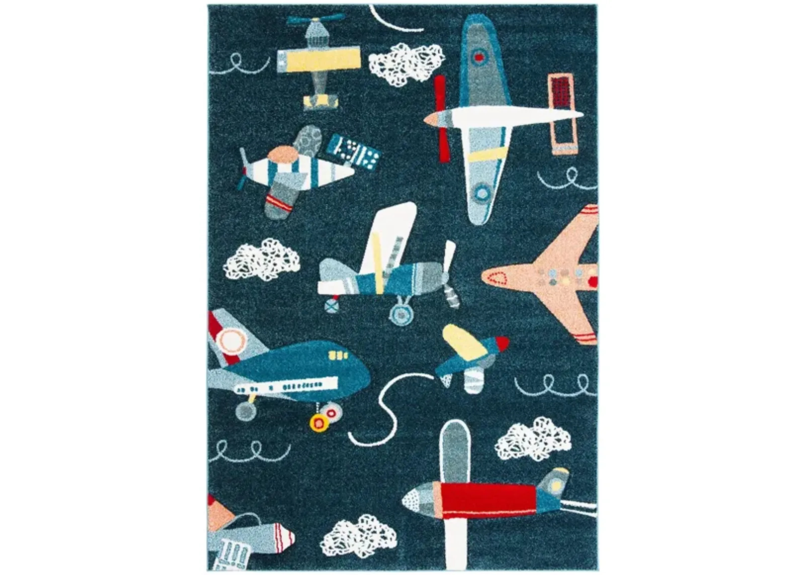 Carousel Planes Kids Area Rug in Navy & Ivory by Safavieh