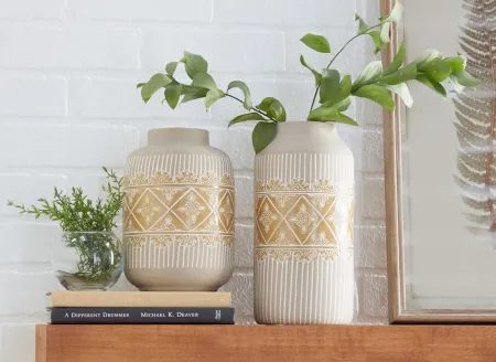 Ivy Collection Thingieverse Vase Set of 2 in Beige by UMA Enterprises