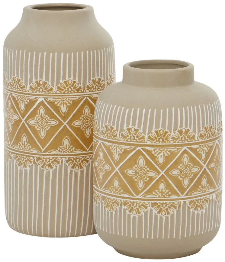 Ivy Collection Thingieverse Vase Set of 2 in Beige by UMA Enterprises