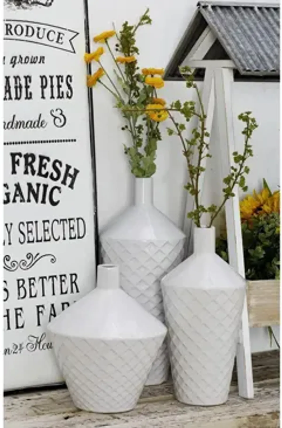 Ivy Collection White Porcelain Modern Vase Set of 3