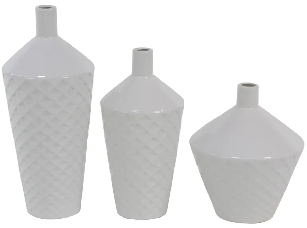 Ivy Collection White Porcelain Modern Vase Set of 3