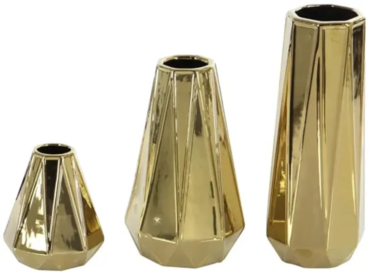 Ivy Collection Gold Ceramic Glam Vase Set of 3