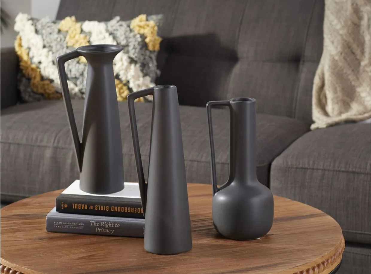 Ivy Collection Glythia Vase Set of 3 in Grey by UMA Enterprises