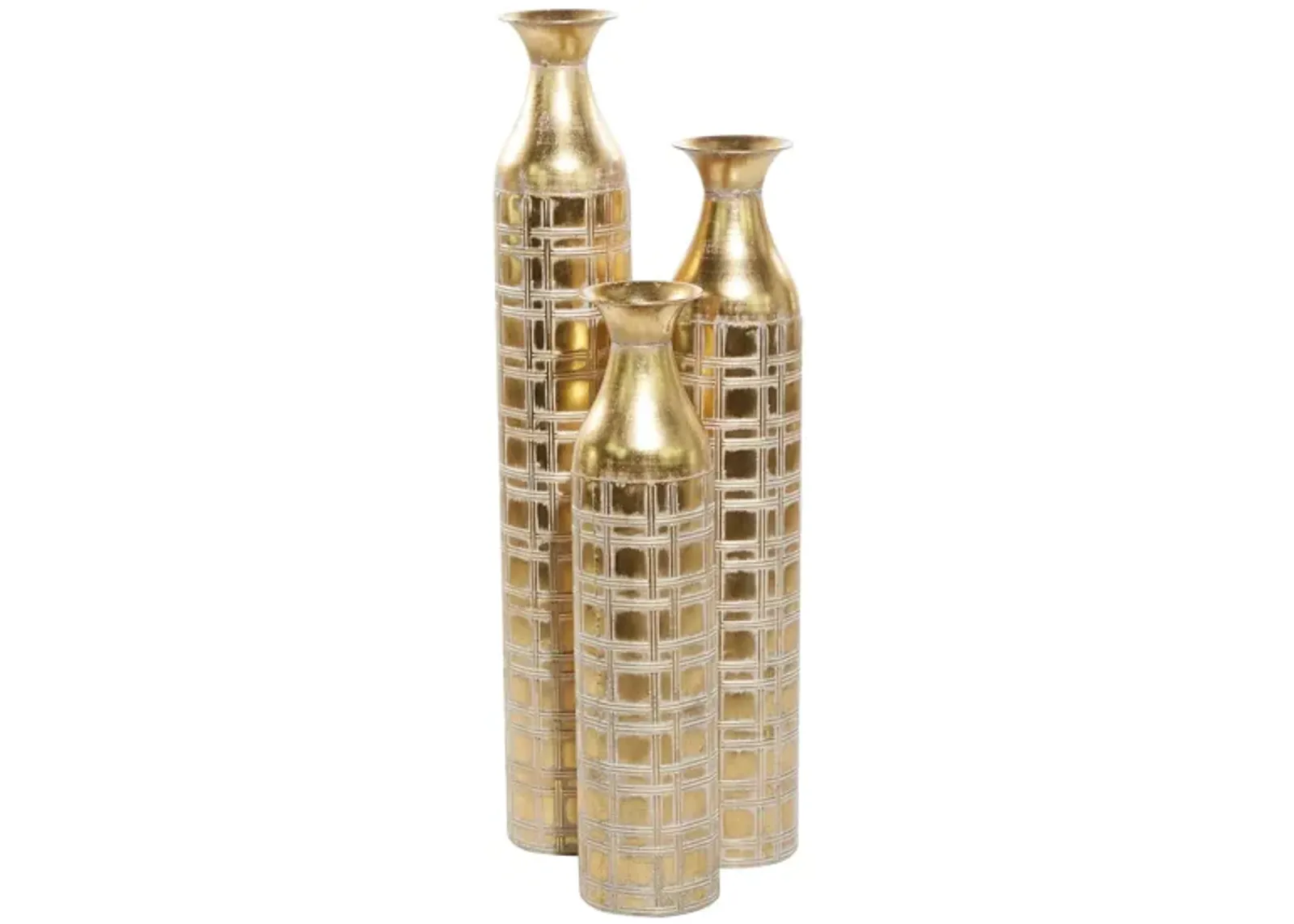 Ivy Collection Arlequin Vase Set of 3 in Gold by UMA Enterprises