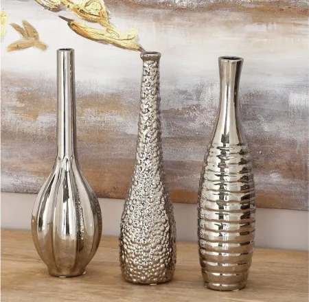 Ivy Collection Fittterling Vase Set of 3 in Silver by UMA Enterprises