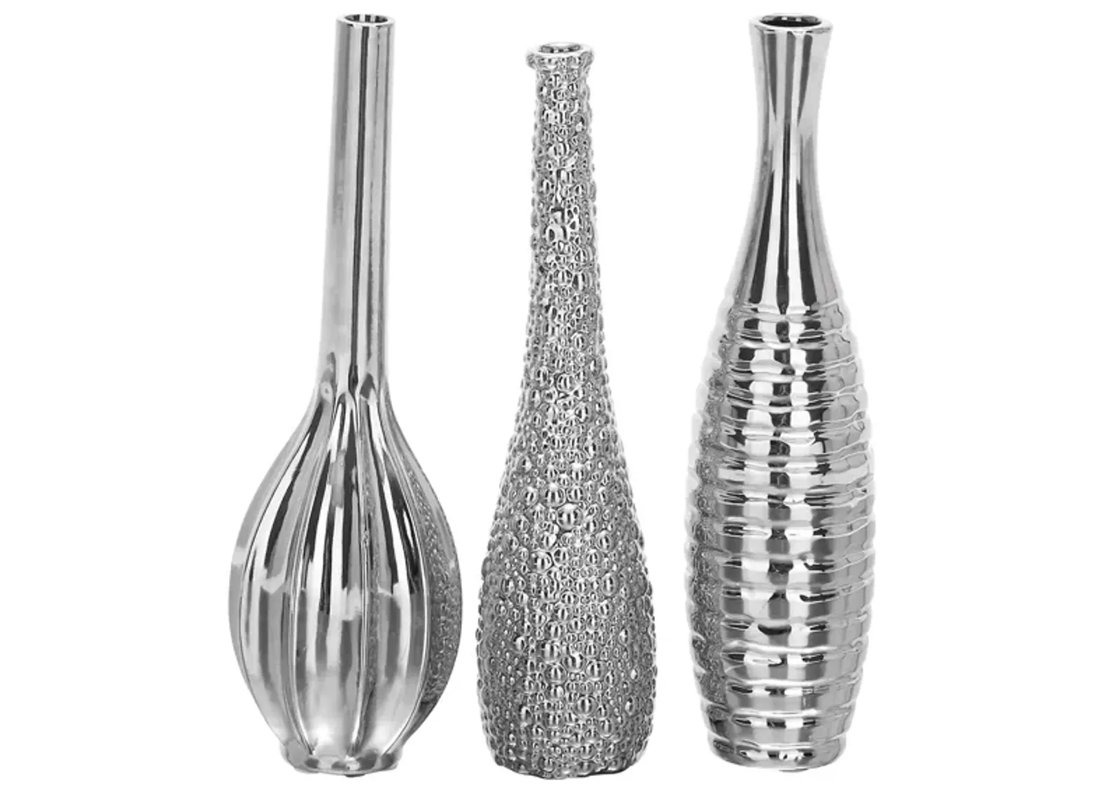 Ivy Collection Fittterling Vase Set of 3 in Silver by UMA Enterprises