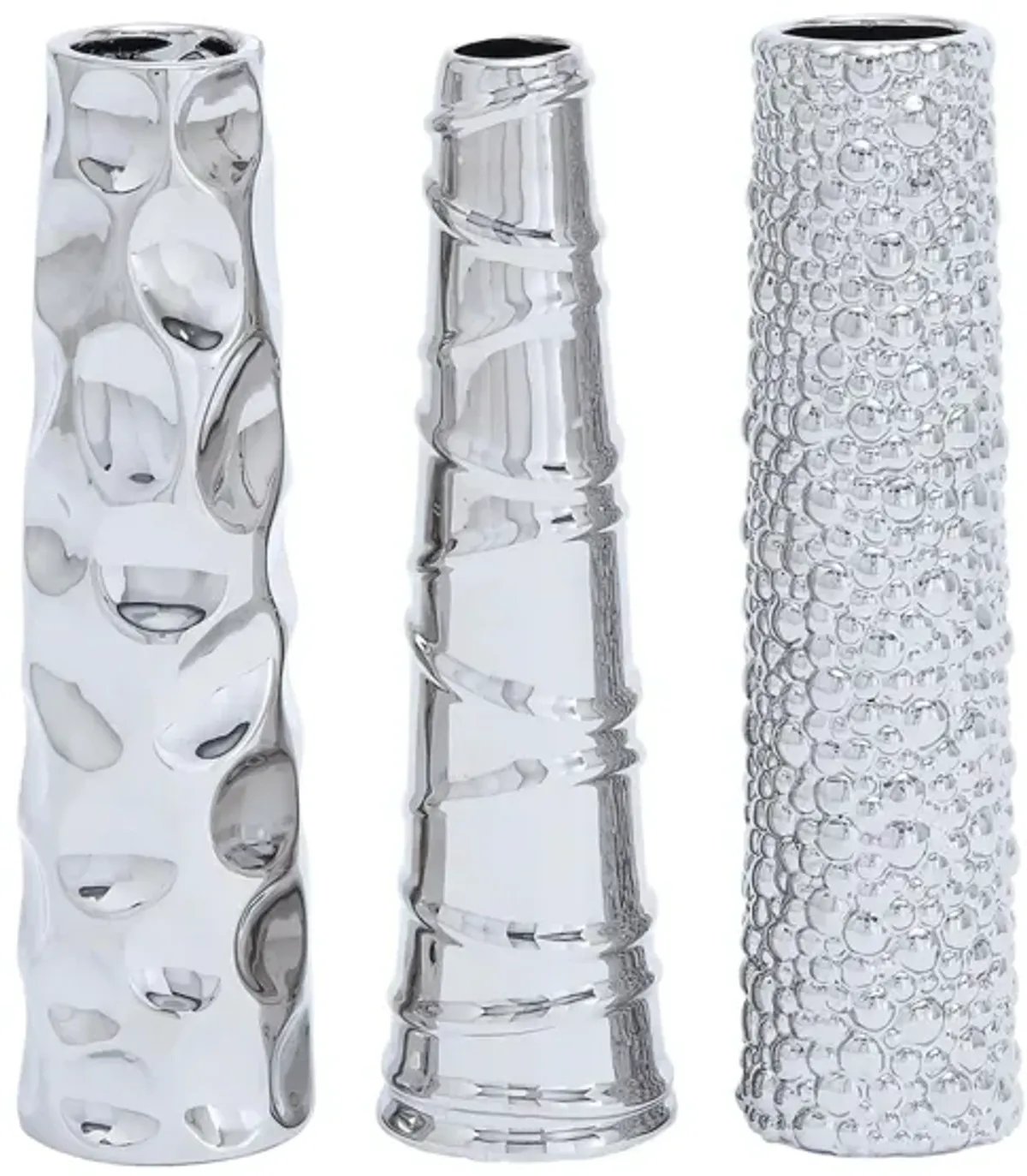 Ivy Collection Vilku Vase Set of 3 in Silver by UMA Enterprises